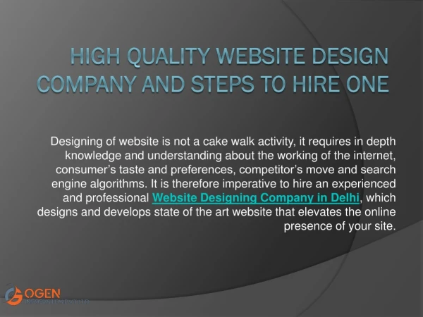 High Quality Website Design Company and Steps to Hire One