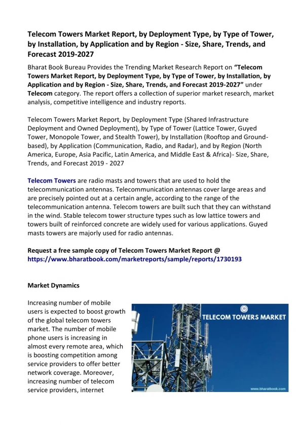 Telecom Towers Market Research Report 2019-2027