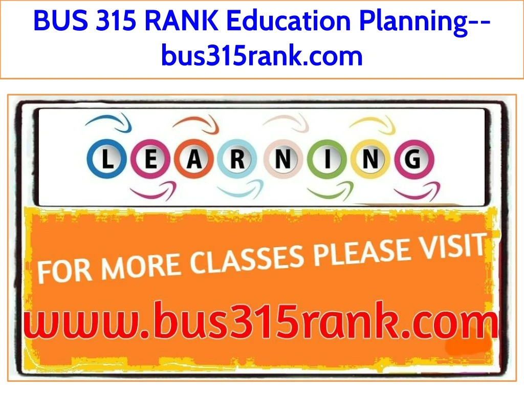 bus 315 rank education planning bus315rank com