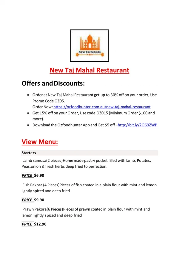 40% Off -New Taj Mahal Restaurant-Townsville City - Order Food Online