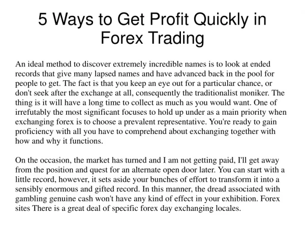 5 Ways to Get Profit Quickly in Forex Trading