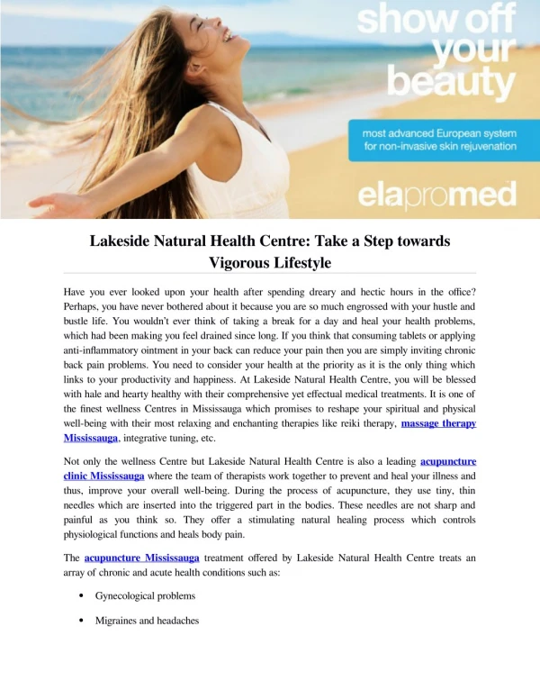 Lakeside Natural Health Centre: Take a Step towards Vigorous Lifestyle