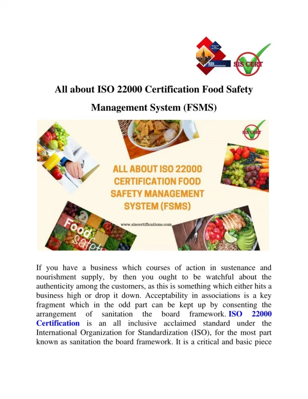 All about ISO 22000 Certification Food Safety Management System (FSMS)