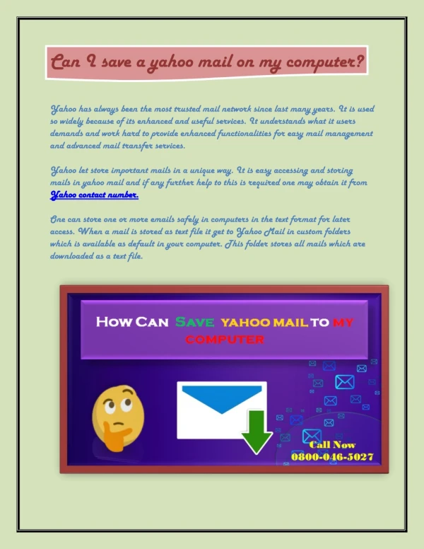 Can I save a yahoo mail on my computer?