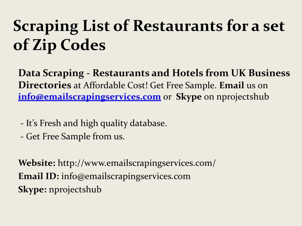 scraping list of restaurants for a set of zip codes