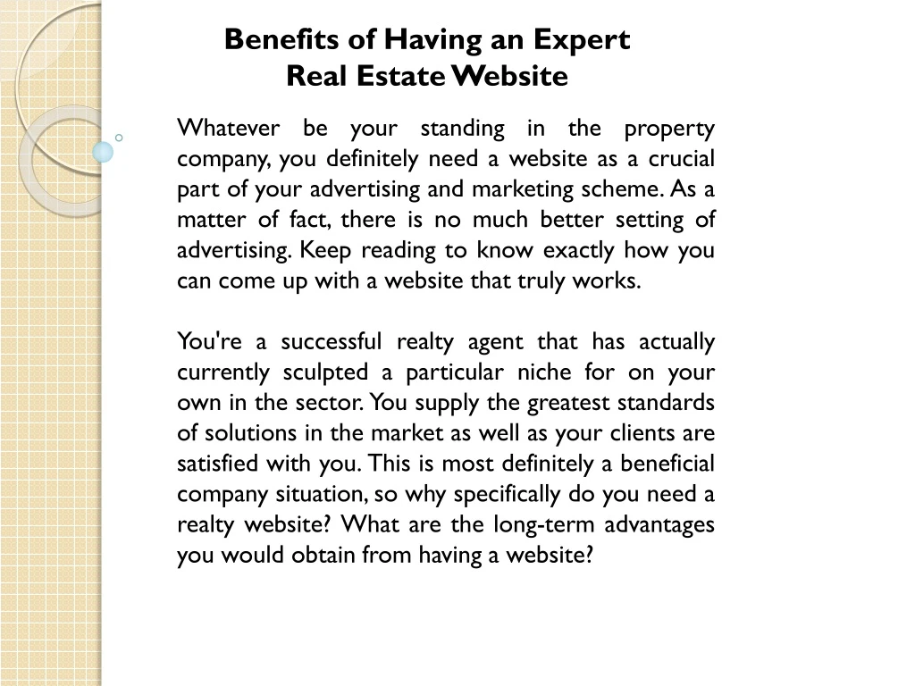 benefits of having an expert real estate website