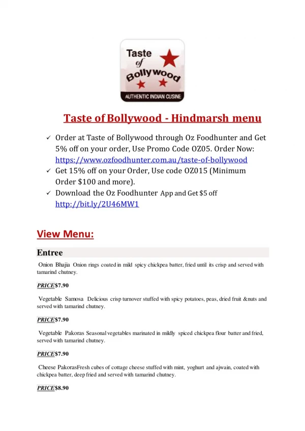 15% Off - Taste of Bollywood-Hindmarsh - Order Food Online