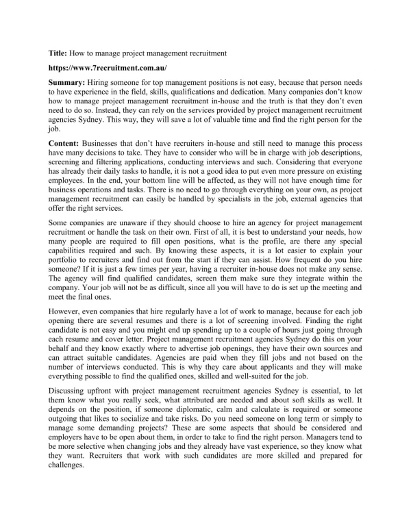title how to manage project management recruitment