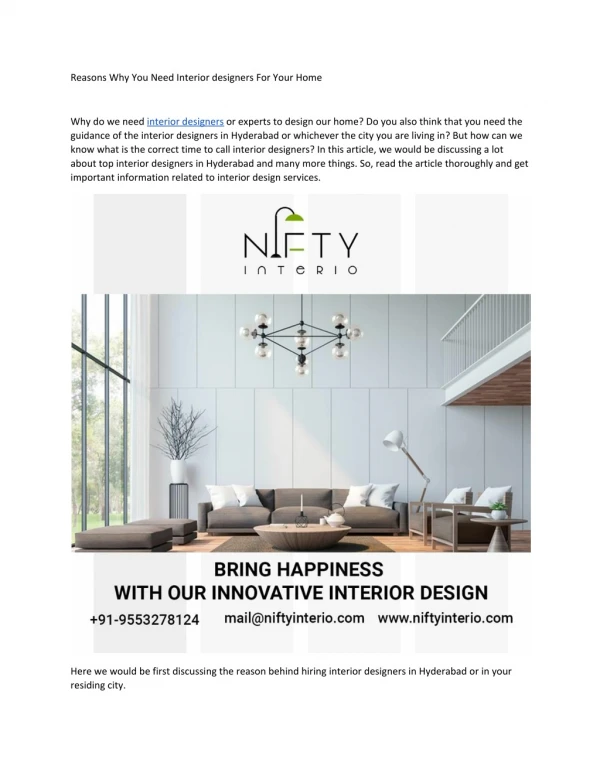 Best Interior Designers in Hyderabad - Nifty Interio