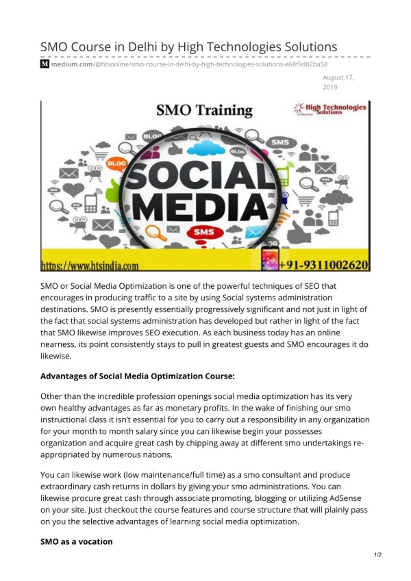 SMO Course in Delhi by High Technologies Solutions