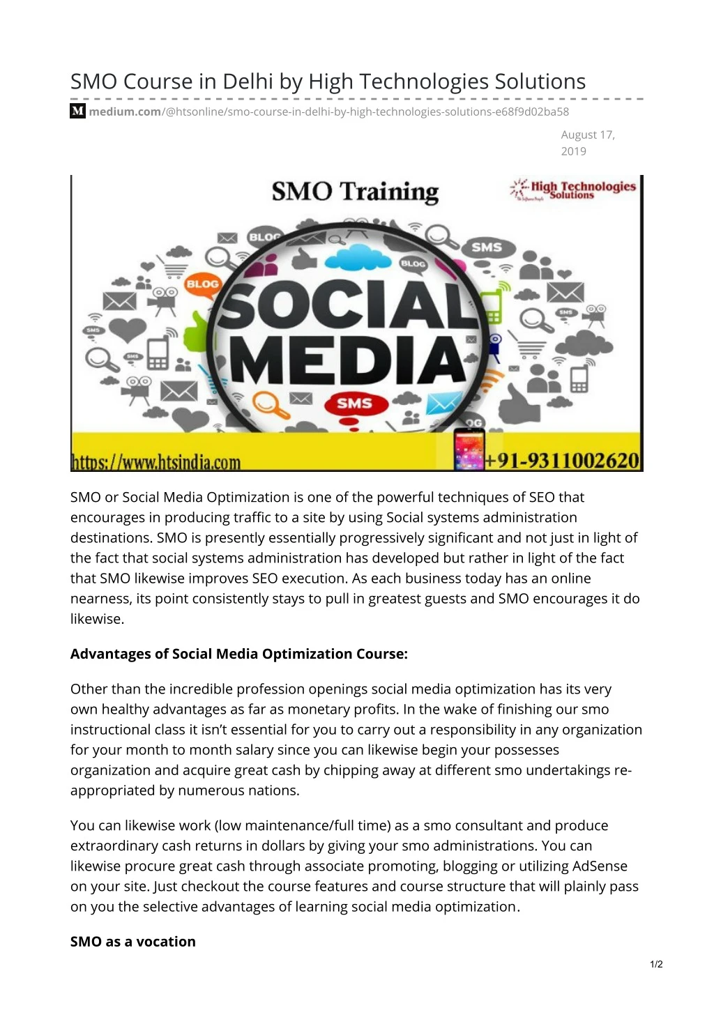 smo course in delhi by high technologies solutions