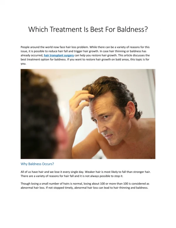 Which Treatment Is Best For Baldness?