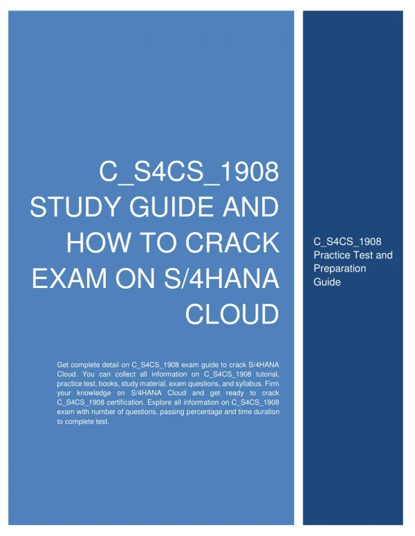 Best Study Guide For SAP S/4HANA Cloud Sales Implementation (C_S4CS_1908) Certification Exam