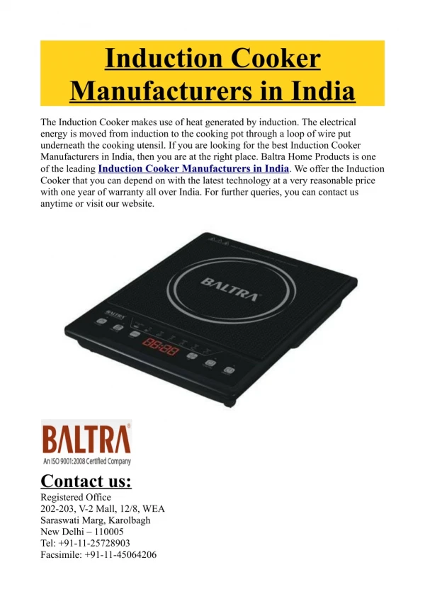 induction cooker manufacturers in india