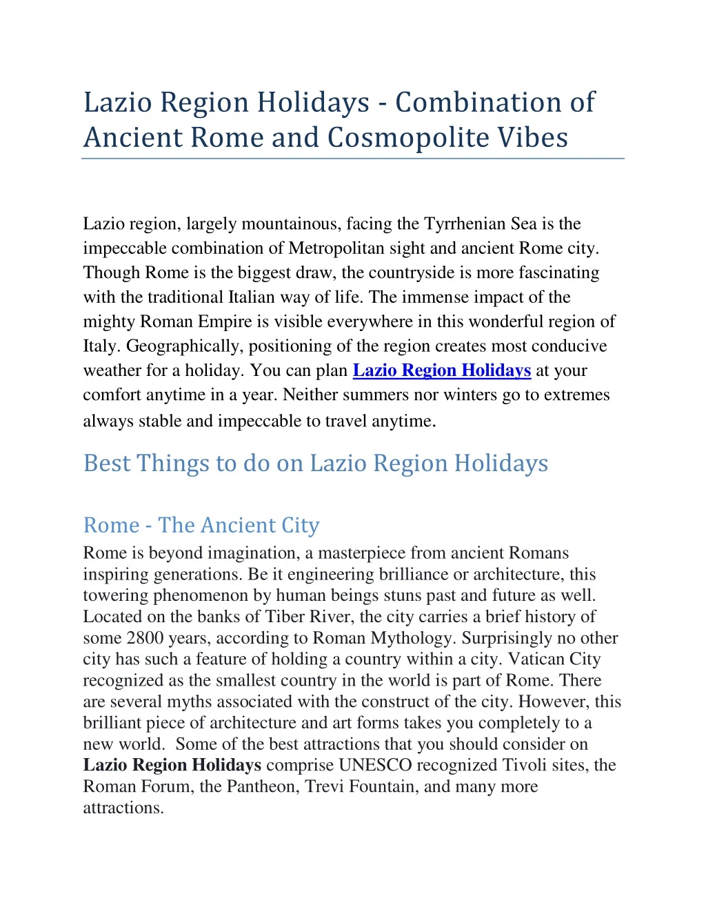 lazio region holidays combination of ancient rome