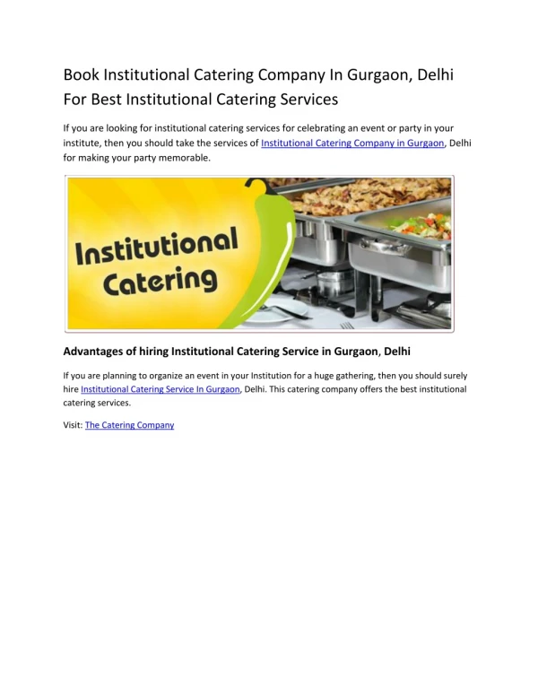 Book Institutional Catering Company In Gurgaon, Delhi for best institutional catering services