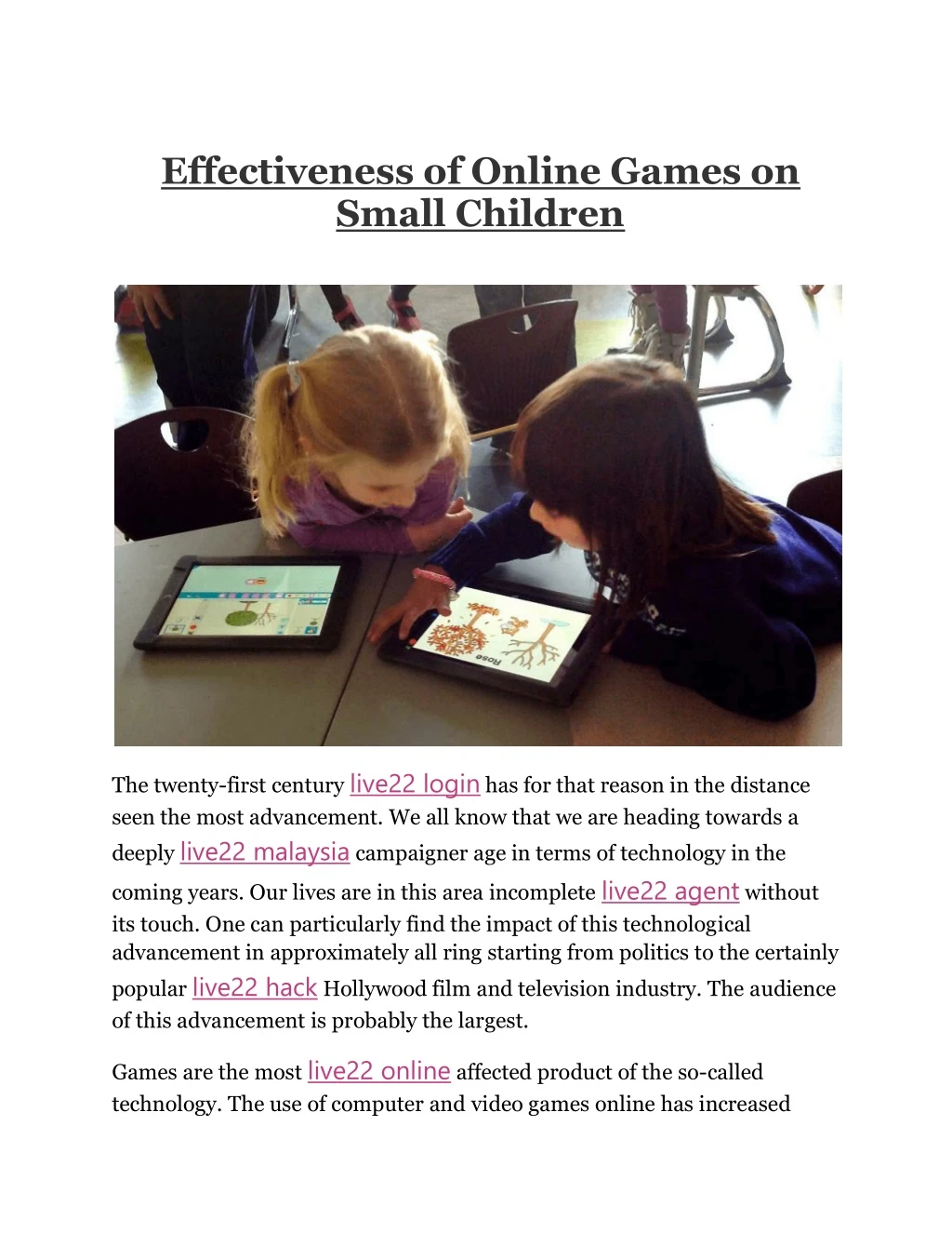 effectiveness of online games on small children