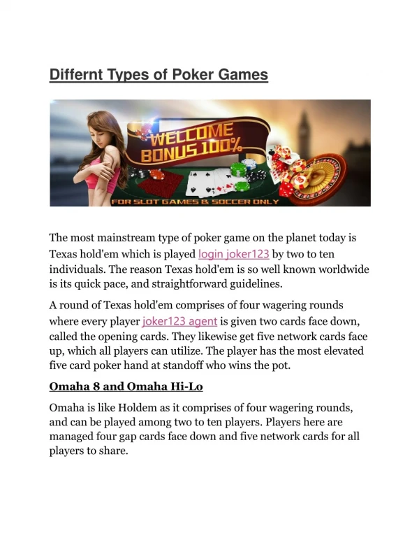 Differnt Types of Poker Games