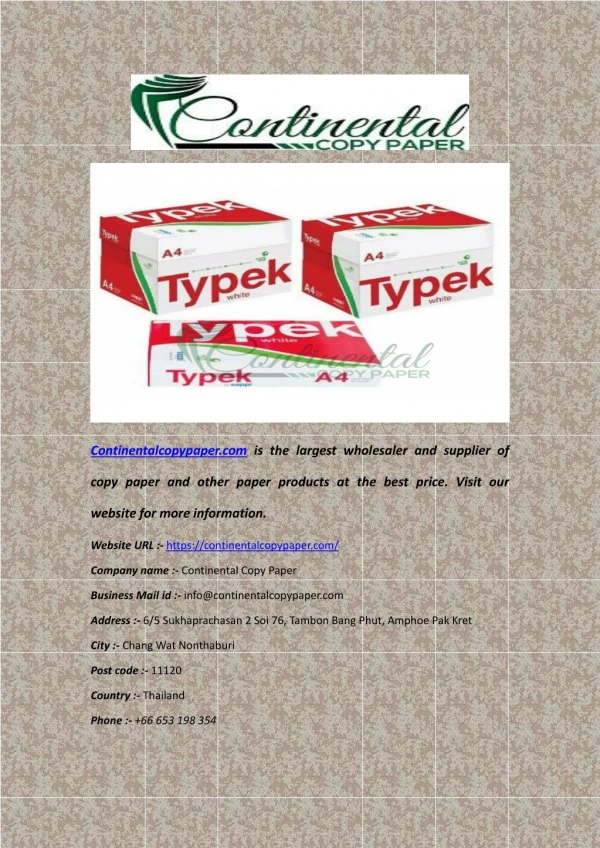 Wholesale Copy Paper Supplier in Thailand - Continentalcopypaper.com