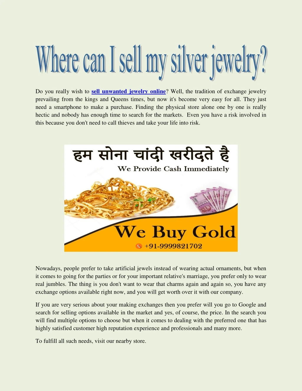 do you really wish to sell unwanted jewelry