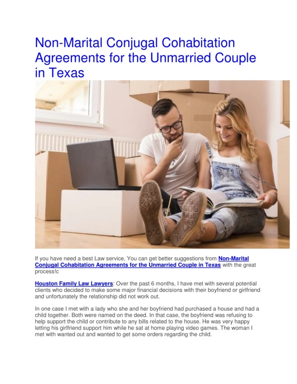 Non-Marital Conjugal Cohabitation Agreements for the Unmarried Couple in Texas