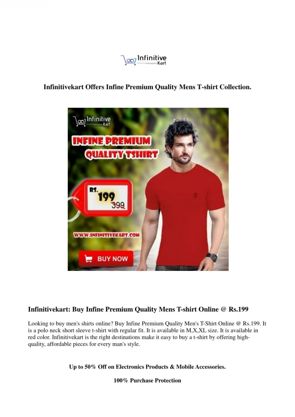Infinitivekart: Buy Infine Premium Quality Mens T-shirt Online @ Rs.199