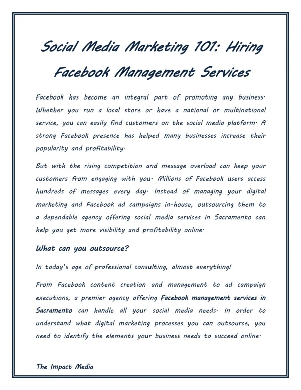 Social Media Marketing 101: Hiring Facebook Management Services