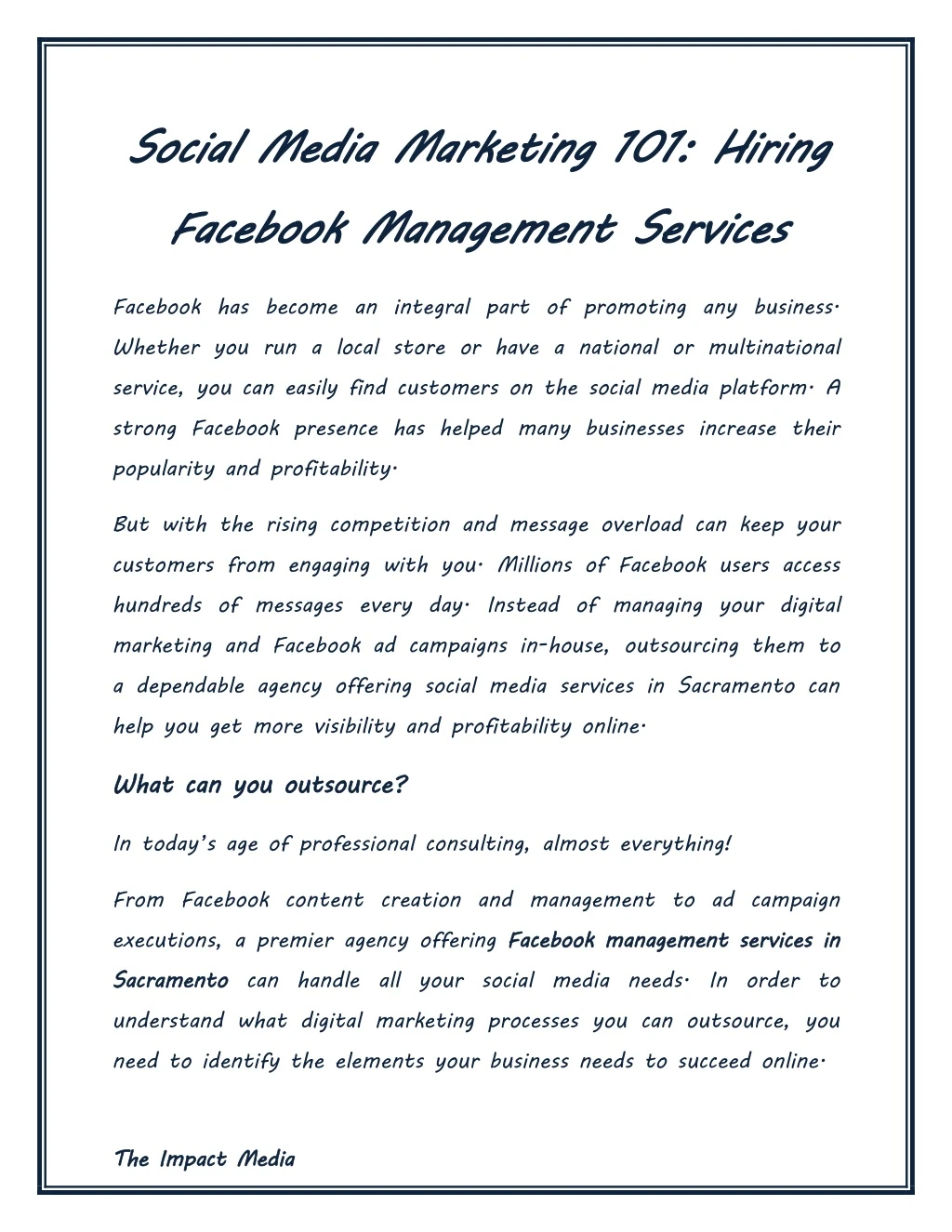 social media marketing facebook management