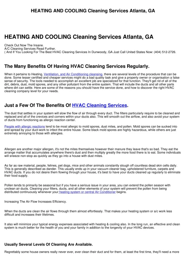 HEATING AND COOLING Cleaning Services Atlanta, GA
