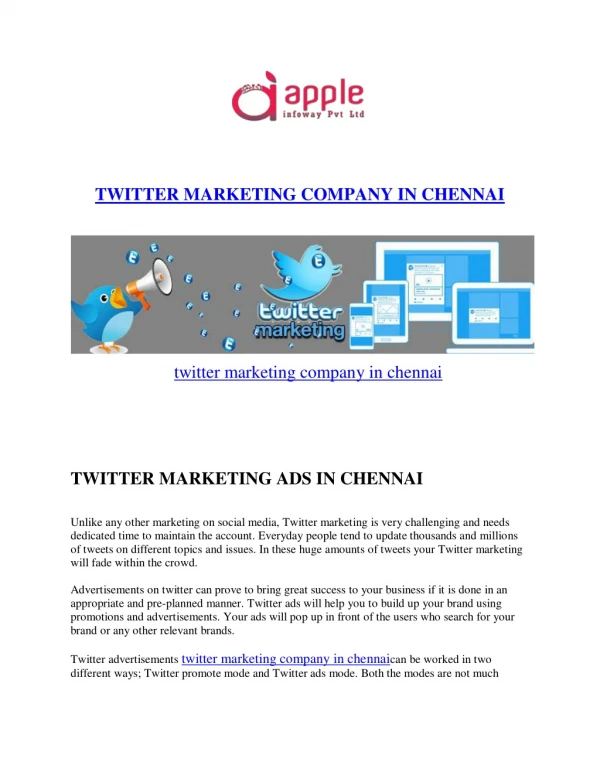 Twitter marketing company in chennai - Apple Infoway Pvt Ltd