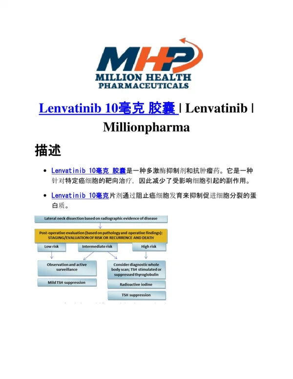 Lenvatinib 10mg capsules | Lenvatinib | Millionpharma