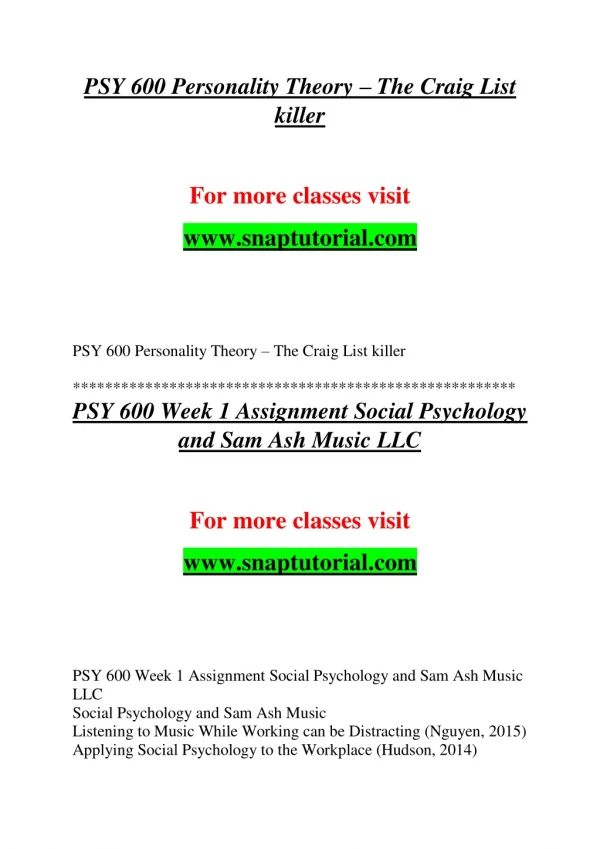 PSY 600 Education Organization-snaptutorial.com