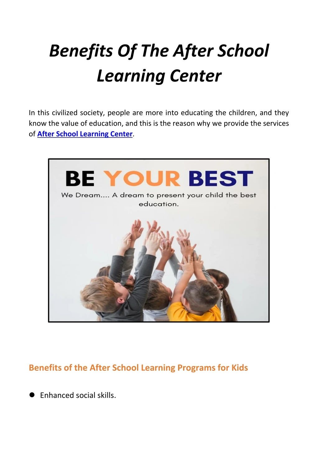 benefits of the after school learning center