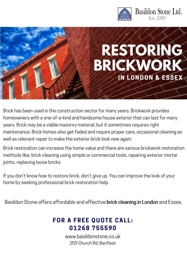 Restoring Brickwork in London and Essex