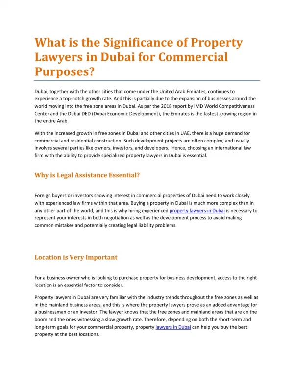 What is the Significance of Property Lawyers in Dubai for Commercial Purposes?