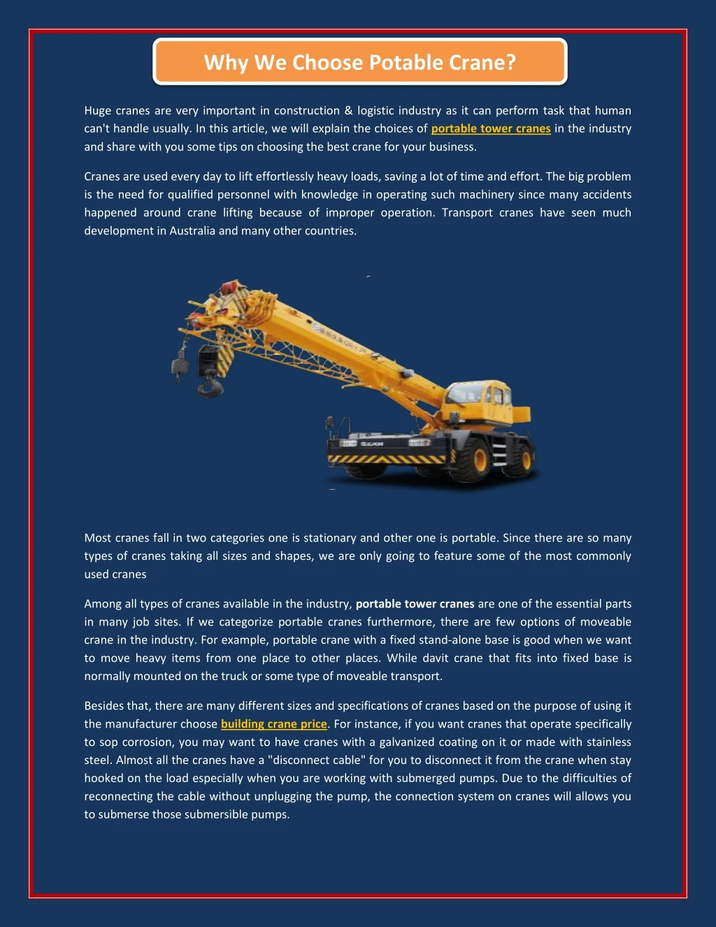 why we choose potable crane