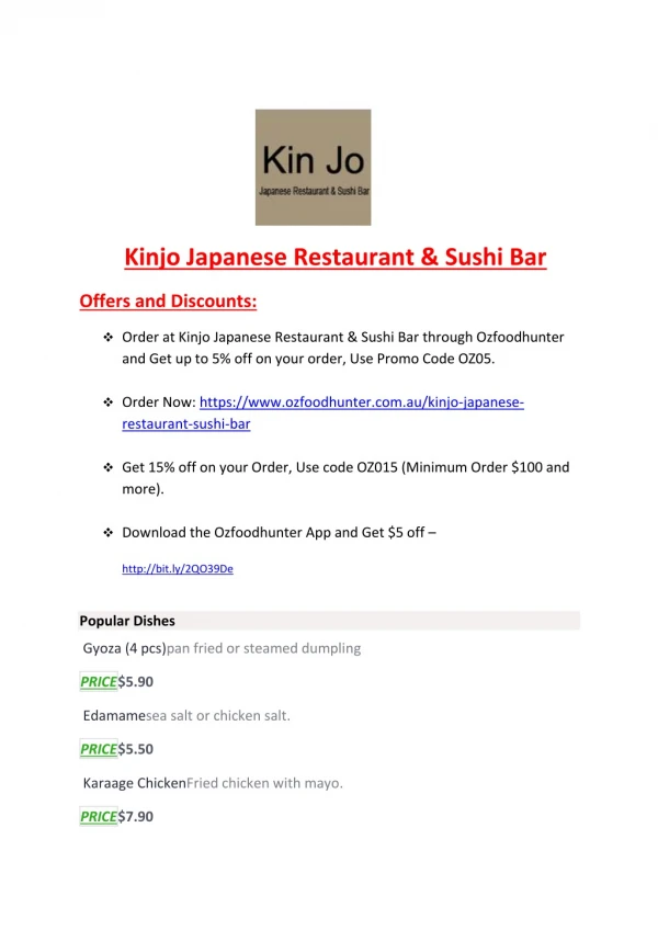 15% Off - Kinjo Japanese Restaurant & Sushi Bar-Randwick - Order Food Online