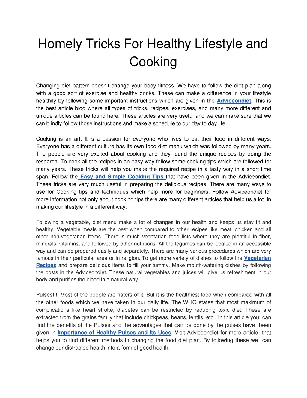 homely tricks for healthy lifestyle and cooking