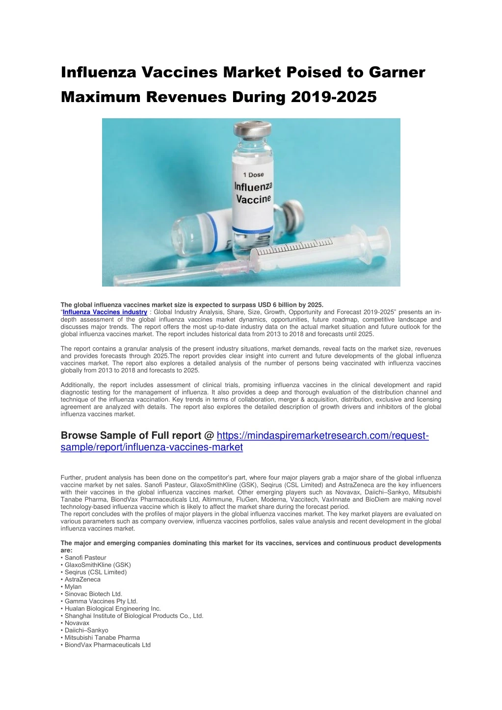 influenza vaccines market poised to garner