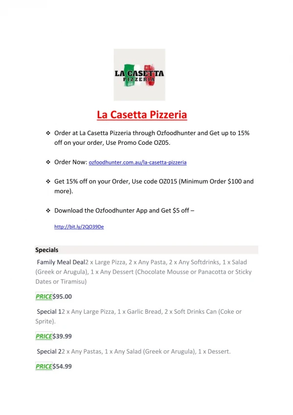 25% Off -La Casetta Pizzeria-Scullin - Order Food Online