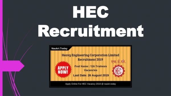 HEC Recruitment 2019 Apply Online For 126 Trainees Vacancies