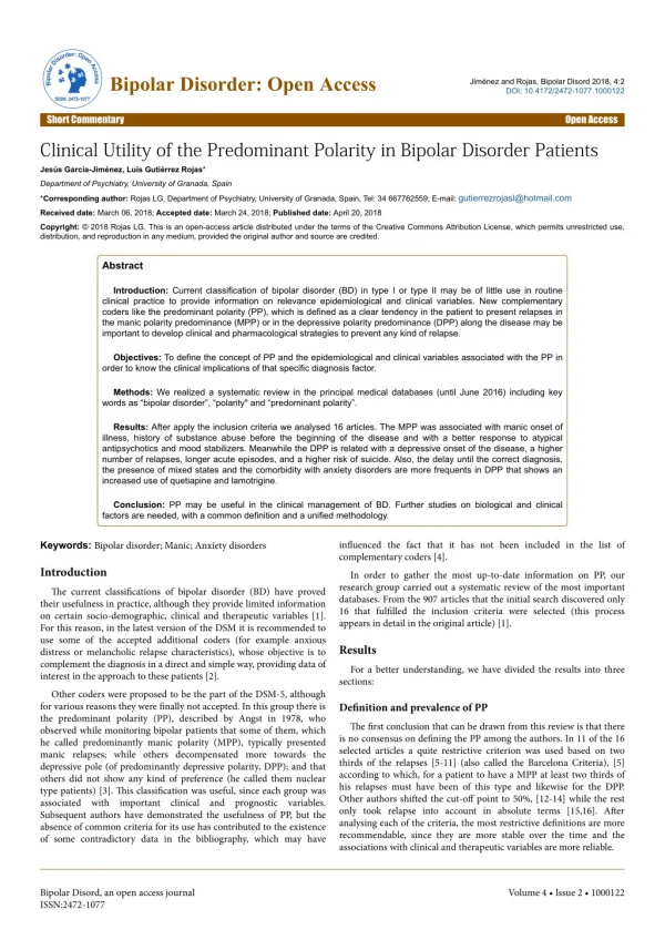 Clinical Utility of the Predominant Polarity in Bipolar Disorder Patients