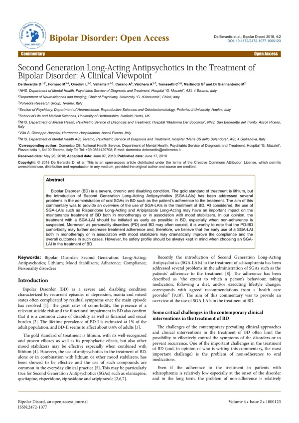 Second Generation Long-Acting Antipsychotics in the Treatment of Bipolar Disorder: A Clinical Viewpoint