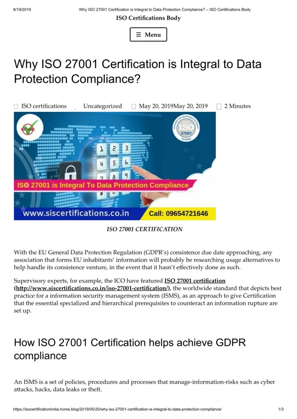 Why ISO 27001 Certification is Integral to Data or information Protection Compliance?