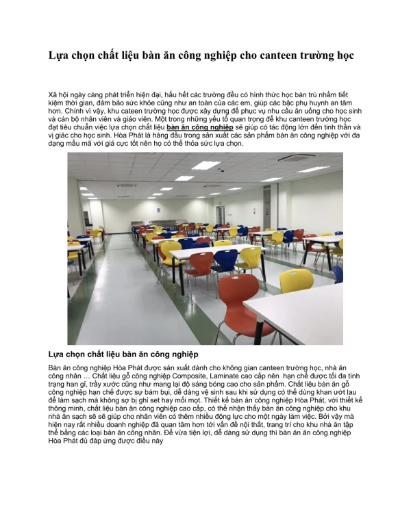 l a ch n ch t li u b n n c ng nghi p cho canteen