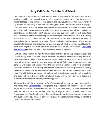 Using Call Center Tests to Find Talent - slide 1