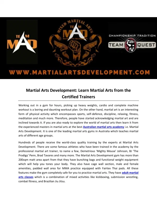 Martial Arts Development: Learn Martial Arts from the Certified Trainers