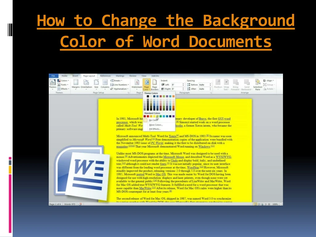 how to change the background color of word documents