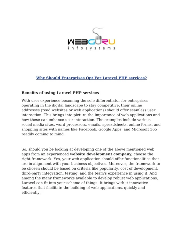 Why Should Enterprises Opt For Laravel PHP services?