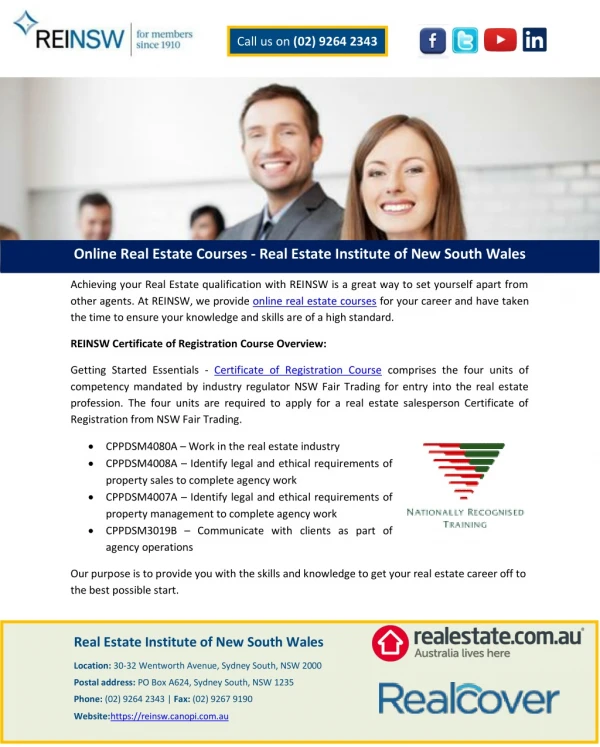 Online Real Estate Courses - Real Estate Institute of New South Wales
